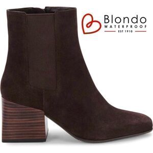 NWOT- Blondo- Selena Waterproof Suede Square Toe Block Heel Boots Brown,  9.5M